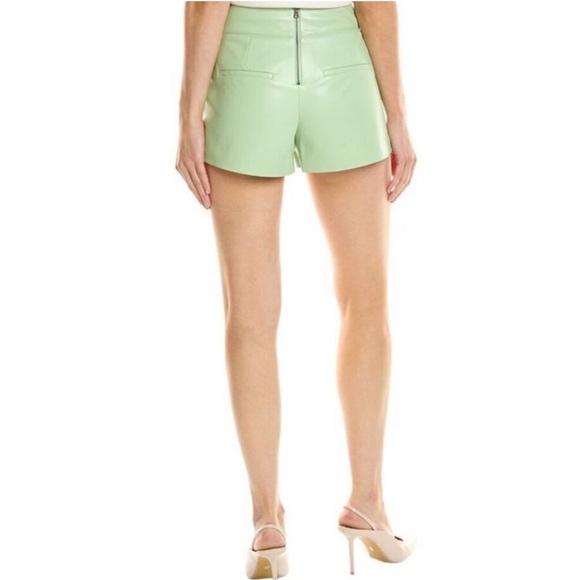 Alice + Olivia Faux Leather Green High-Waisted Shorts Size 10 - Picture 2 of 14